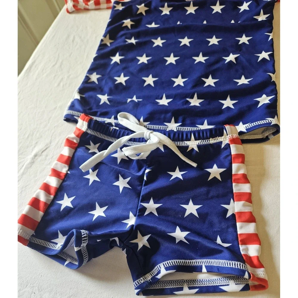 Girls‎ Patriotic Rash Guard Swim Set Stars Stripes Size M Fits 6